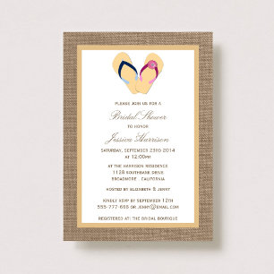 Invitation Flip Flop Sand Beach Burlap Fêtes des mariées Invi