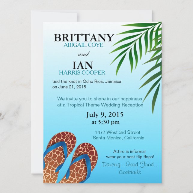 Invitation Flip Flops de plage Réception de mariage (Devant)
