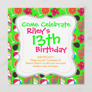 Invitation Flip Flops Plage Lunettes de soleil Beach Ball Gre