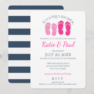 Invitation Flip Flops rose et la Marine Blue Couple Douche