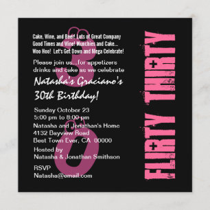 Invitation Flirty Thirty Birthday Black White PInk Modèle