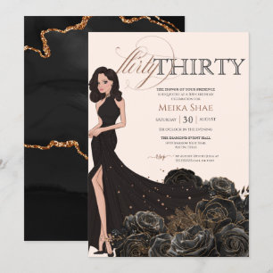 Invitation Flirty Thirty Glam Black & Rose Gold 30e anniversa