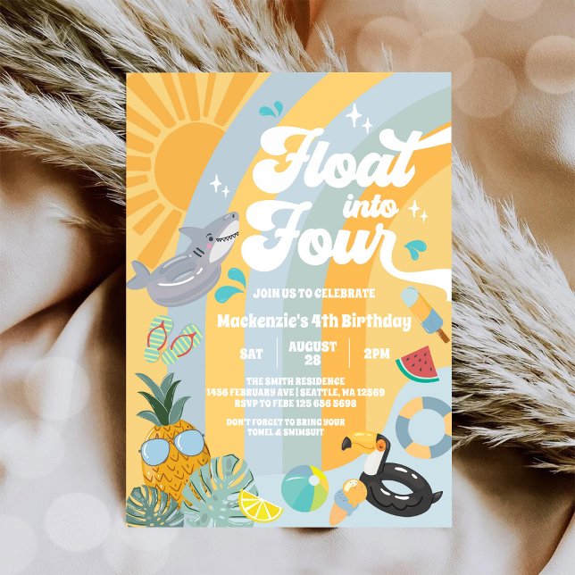 Invitation Float Into Four Tropical Summer 4th Birthday (Créateur téléchargé)