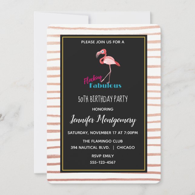 Invitation Flocking Fabulous avec Flamant rose rose Anniversa (Devant)