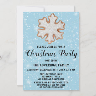 Invitation Flocon de Cookie Vacances Noël Fête Bleu Neige