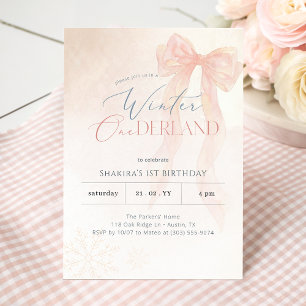 Invitation Flocon de neige à ruban rose Onederland 1er annive