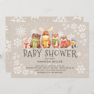 Invitation Flocon de neige Animaux de forêt Baby shower Invit