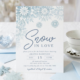 Invitation Flocon de neige bleu aquarelle Neige en amour Mari