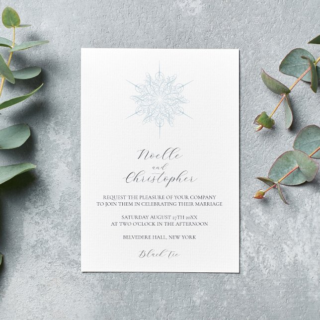 Invitation Flocon de neige bleu glace Élégant Mariage d'hiver (Créateur téléchargé)