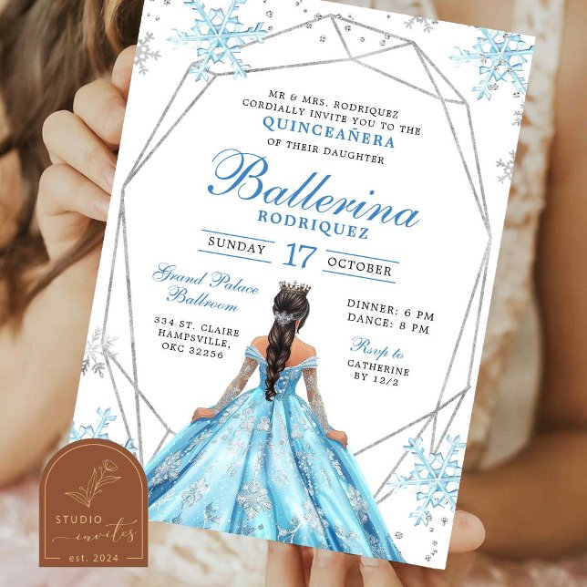 Invitation Flocon de neige bleu hiver Princesse Quinceanera (Créateur téléchargé)