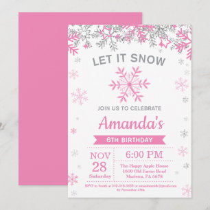Invitation Flocon de neige d'hiver rose et argent fille Anniv