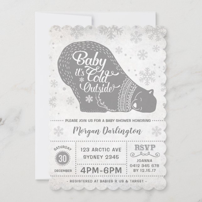 Invitation Flocon de neige d'invitation de baby shower d'ours (Devant)