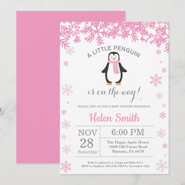 Invitation Flocon de neige du Baby shower de fille d'hiver Pe (Devant / Derrière)