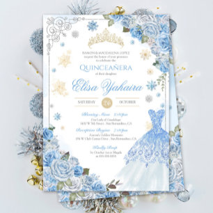 Invitation Flocon de neige en hiver Ice Blue Gold Silver Quin