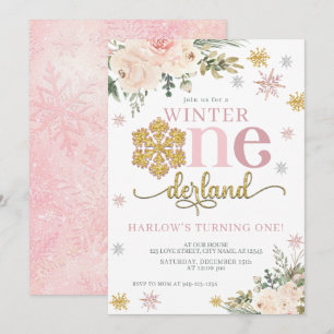 Invitation Flocon de neige fleuri ONE derland 1er anniversair