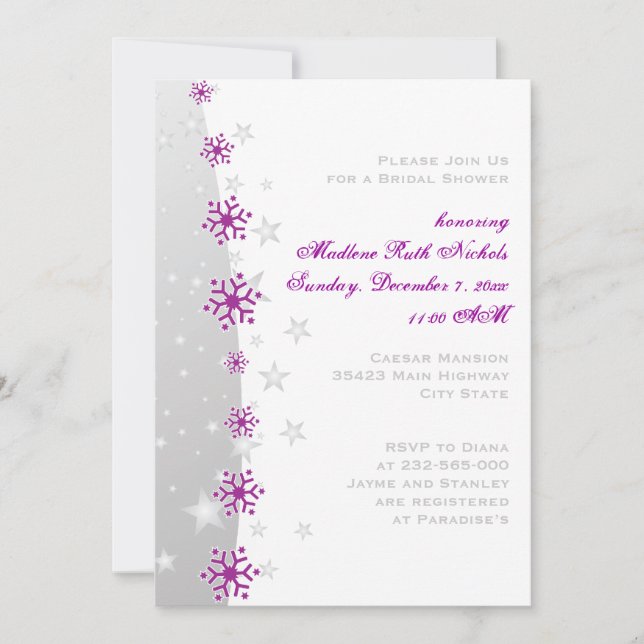 Invitation Flocon de neige gris violet gris mariage douche nu (Devant)