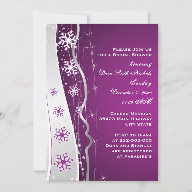 Invitation Flocon de neige gris violet gris mariage douche nu (Devant)