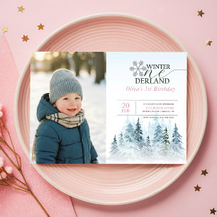 Invitation Flocon de neige Hiver Onederland Enfant Photo 1er 