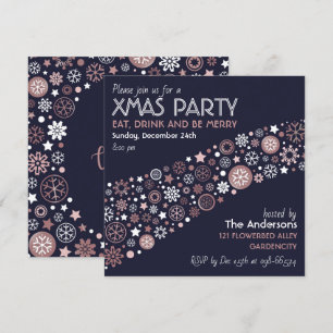 Invitation Flocon de neige métallisé or rose élégant pour des