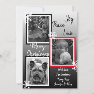 Invitation Flocon de neige noir et blanc Photos de famille No