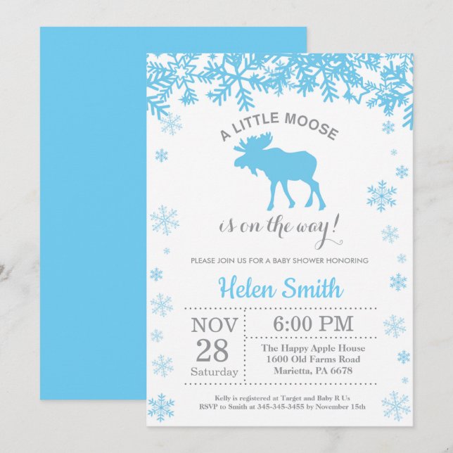 Invitation flocon de neige pour la fête prénatale  (Devant / Derrière)