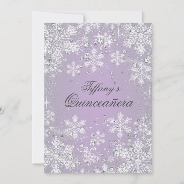 Invitation Flocon de neige pourpre Hiver Merveilles Quinceane (Devant)