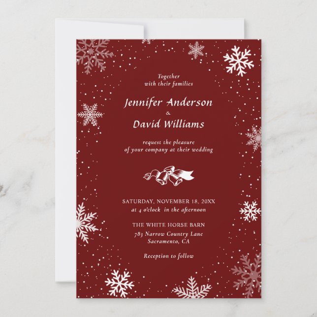 Invitation Flocon de neige rouge Noël Mariages d'hiver Invita (Devant)