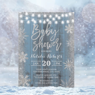 Invitation Flocon de neige rustique hiver Baby shower bleu Du