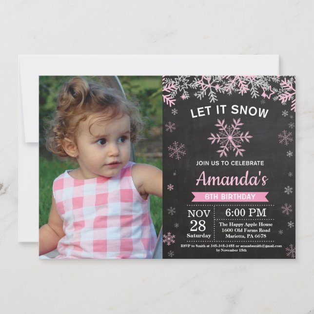 Invitation Flocon de neige rustique hiver rose Silver Girl An (Devant)