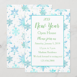 Invitation Flocon de neige Turquoise Nouvel An Open House Inv