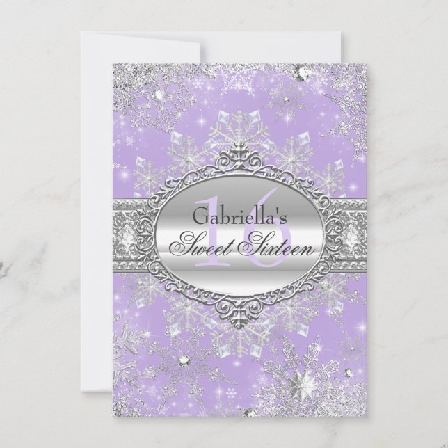 Invitation Flocon de neige violet hiver Wonderland Sweet 16 I (Devant)
