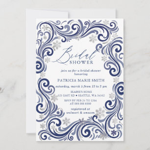 Invitation Flocons de Neige Argent Bleu Mariage Shower de Mar