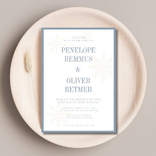 Invitation Flocons de neige argentés bleu poussiéreux Mariage
