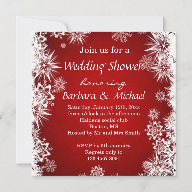 Invitation Flocons de neige blancs sur le wedding shower (Devant)