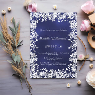 Invitation Flocons de neige bleu élégant pour une fête de 16 