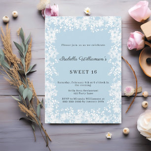 Invitation Flocons de neige bleu élégant pour une fête Sweet 