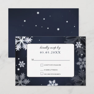 Invitation Flocons de neige bleu marine mariage hiver rsvp