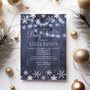 Invitation Flocons de neige bleus blancs shower bébé rustique