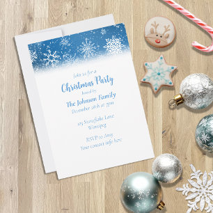 Invitation Flocons de Neige Bleus Classique Fête de Noël en B