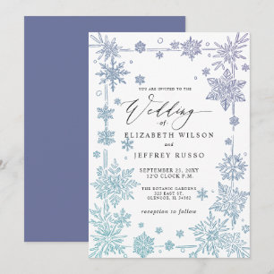 Invitation Flocons de neige bleus élégants Mariage d'hiver