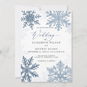 Invitation Flocons de neige bleus élégants Mariage d'hiver