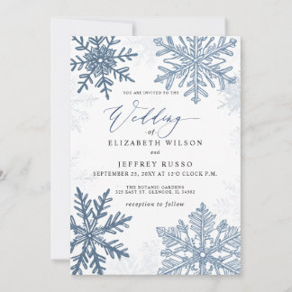 Invitation Flocons de neige bleus élégants Mariage d'hiver
