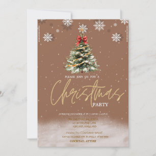 Invitation Flocons de neige de pin brun société de Noël