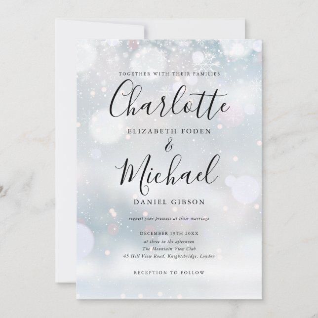Invitation Flocons de neige de script de signature Mariage d' (Devant)