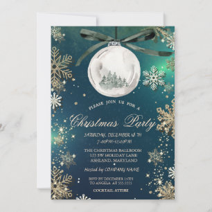 Invitation Flocons de neige dorés,Boules de Noël,Société de l