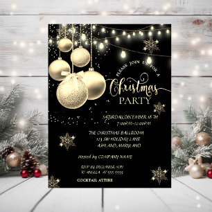 Invitation Flocons de neige en or, entreprise Balls Fête de N