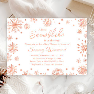 Invitation Flocons de neige en or rose pour Baby Shower d'hiv