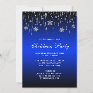Invitation Flocons de Neige Étincelants Bleu Noir Fête de Noë