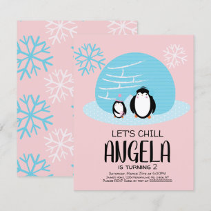 Invitation Flocons de Neige Igloo Manchot Anniversaire d'Hive