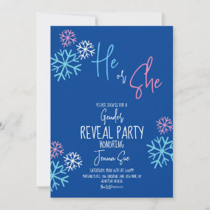 Invitation Flocons de neige modernes rose bleu révélation de 